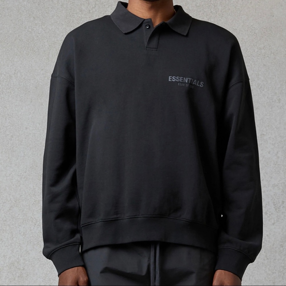 Fear of God ESSENTIALS Logo Long Sleeve Polo - Black (XS)